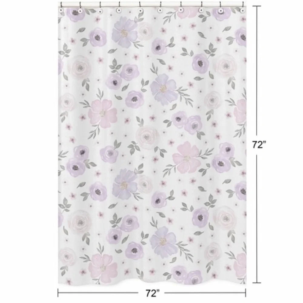 Sweet JoJo Designs Watercolor Floral Lavender And Grey Collection Shower Curtain